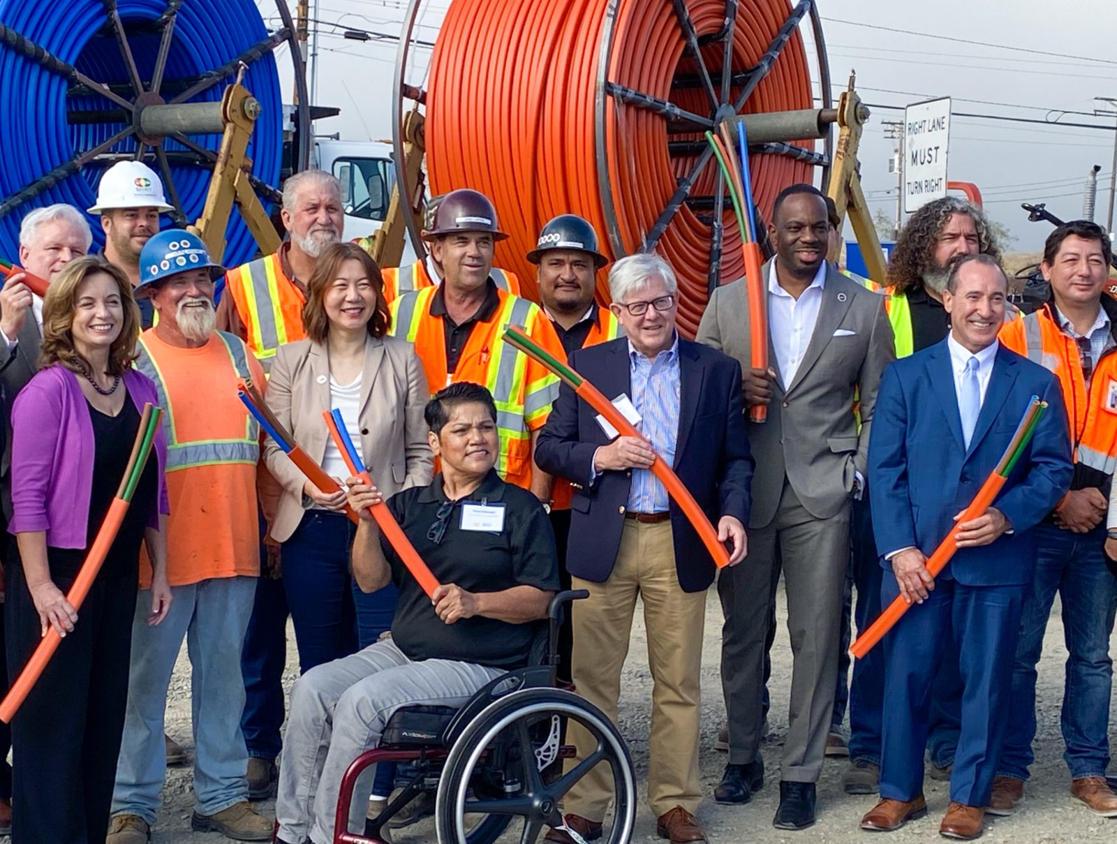 Teresa Valenzuela with civic leaders and construction crews at California's middle-mile broadband infrastructure groundbreaking.